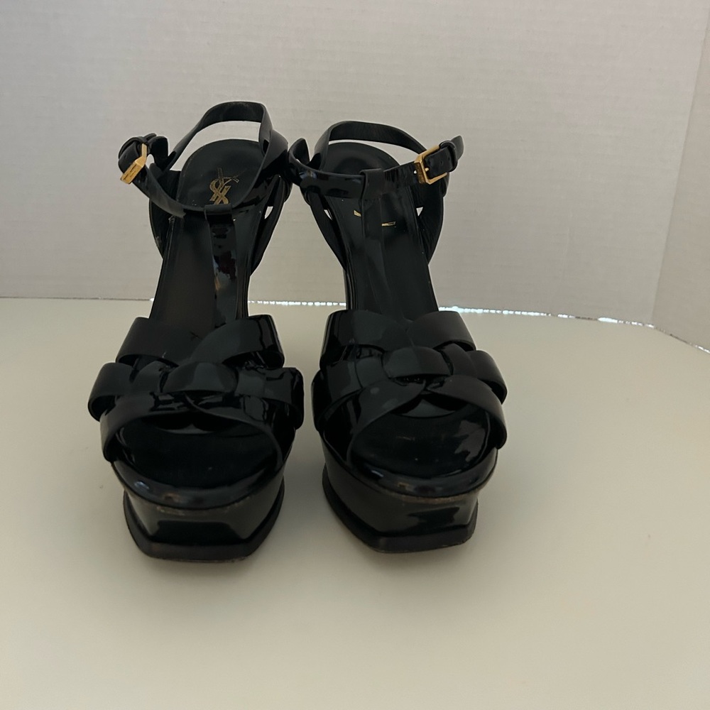 YSL platform heels in black, size 7